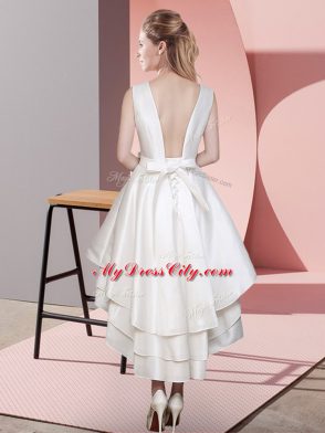 Designer High Low A-line Sleeveless White Bridesmaids Dress Lace Up