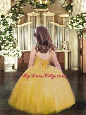 Trendy Rose Pink Ball Gowns Beading Pageant Dress for Womens Lace Up Tulle Sleeveless Floor Length