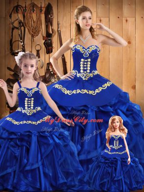 Extravagant Sweetheart Sleeveless Organza Quinceanera Gowns Embroidery and Ruffles Lace Up