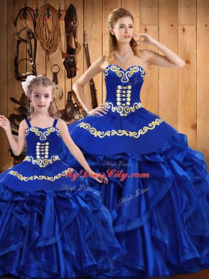 Extravagant Sweetheart Sleeveless Organza Quinceanera Gowns Embroidery and Ruffles Lace Up