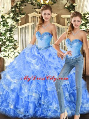 Most Popular Organza Sleeveless Floor Length Quinceanera Dresses and Beading and Ruffles