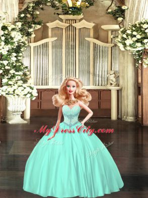 Ball Gowns Sweet 16 Dress Aqua Blue Sweetheart Tulle Sleeveless Floor Length Lace Up