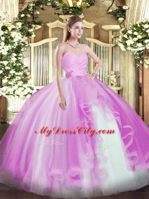 Lovely Lilac Quince Ball Gowns Military Ball and Sweet 16 and Quinceanera with Ruffles Sweetheart Sleeveless Lace Up