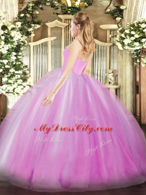 Lovely Lilac Quince Ball Gowns Military Ball and Sweet 16 and Quinceanera with Ruffles Sweetheart Sleeveless Lace Up