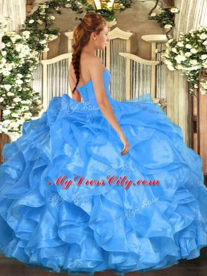 Glittering Baby Blue Sleeveless Floor Length Beading and Ruffles Lace Up Sweet 16 Dress