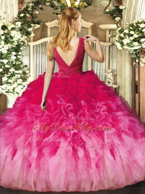 Multi-color Quince Ball Gowns Sweet 16 and Quinceanera with Beading and Ruffles V-neck Sleeveless Backless