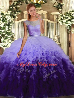 Ball Gowns Vestidos de Quinceanera Multi-color Scoop Organza Sleeveless Floor Length Backless