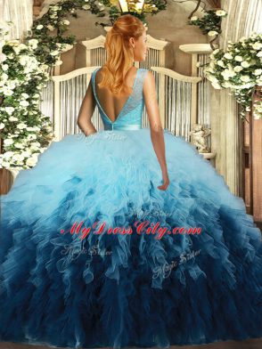 Ball Gowns Vestidos de Quinceanera Multi-color Scoop Organza Sleeveless Floor Length Backless