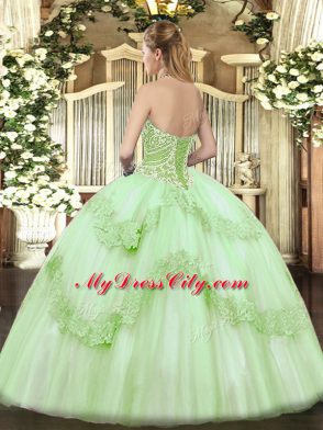 Pink Tulle Lace Up Sweet 16 Quinceanera Dress Sleeveless Floor Length Beading and Appliques
