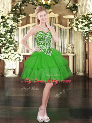Smart Ball Gowns Prom Party Dress Green Sweetheart Organza Sleeveless Mini Length Lace Up
