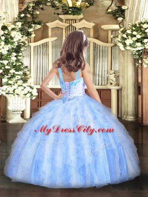 Lilac Straps Neckline Beading and Ruffles Girls Pageant Dresses Sleeveless Lace Up