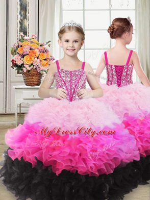 Organza Sleeveless Floor Length Quinceanera Dresses and Beading and Ruffles