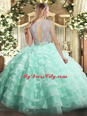 Admirable Yellow Green Scoop Backless Lace and Ruffled Layers Vestidos de Quinceanera Sleeveless