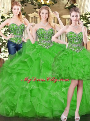 Modern Green Sleeveless Tulle Lace Up Quinceanera Dresses for Military Ball and Sweet 16 and Quinceanera