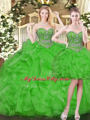 Modern Green Sleeveless Tulle Lace Up Quinceanera Dresses for Military Ball and Sweet 16 and Quinceanera