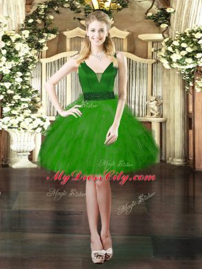 Green Tulle Lace Up 15th Birthday Dress Sleeveless Floor Length Beading and Ruffles