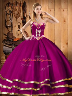 Beautiful Floor Length Fuchsia Quinceanera Dress Organza Sleeveless Embroidery