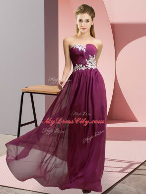 Glittering Floor Length Lace Up Evening Dress Dark Purple for Prom and Party with Appliques