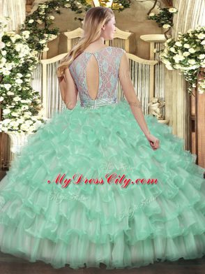 Yellow Green Vestidos de Quinceanera Military Ball and Sweet 16 and Quinceanera with Beading and Ruffled Layers Scoop Sleeveless Backless