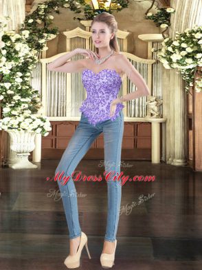 Lavender Ball Gown Prom Dress Military Ball and Sweet 16 and Quinceanera with Appliques and Ruffles Sweetheart Sleeveless Zipper