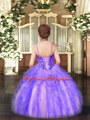 Customized Apple Green Ball Gowns Appliques and Ruffles Pageant Gowns For Girls Lace Up Organza Sleeveless Floor Length