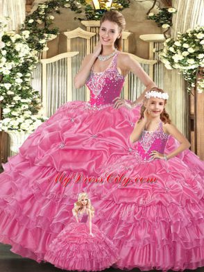 Straps Sleeveless Tulle Quinceanera Gown Ruffles and Pick Ups Lace Up