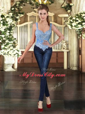 Baby Blue Lace Up Straps Beading and Ruffles Sweet 16 Dress Tulle Sleeveless