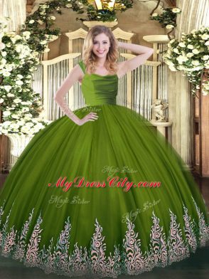 Top Selling Olive Green Straps Zipper Beading and Appliques 15th Birthday Dress Sleeveless