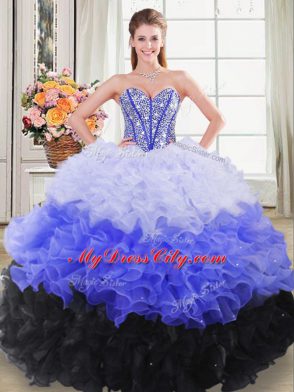 Sleeveless Lace Up Floor Length Beading and Ruffles Sweet 16 Quinceanera Dress