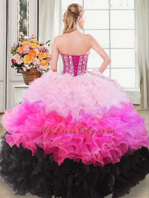 Sleeveless Lace Up Floor Length Beading and Ruffles Sweet 16 Quinceanera Dress