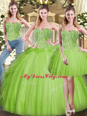 Three Pieces Quinceanera Gown Sweetheart Organza Sleeveless Floor Length Lace Up