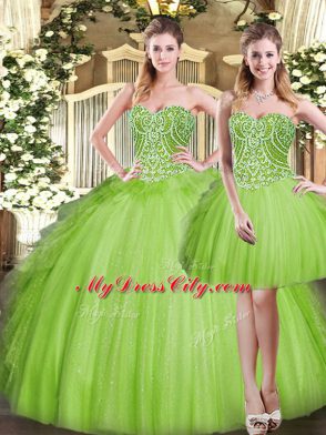 Three Pieces Quinceanera Gown Sweetheart Organza Sleeveless Floor Length Lace Up