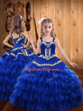 Ball Gowns Quinceanera Dress Blue Sweetheart Satin and Organza Sleeveless Floor Length Lace Up