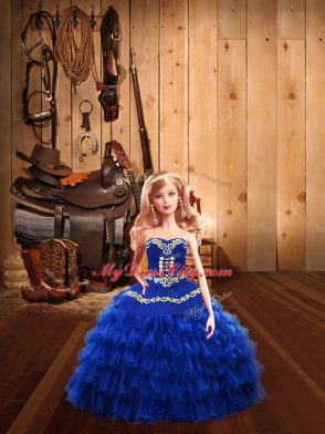 Ball Gowns Quinceanera Dress Blue Sweetheart Satin and Organza Sleeveless Floor Length Lace Up