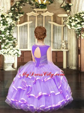 Floor Length Ball Gowns Sleeveless Gold Little Girls Pageant Dress Lace Up