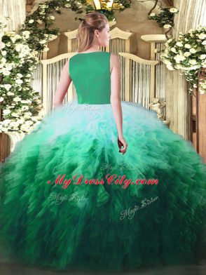 Multi-color Sleeveless Beading and Ruffles Floor Length Quince Ball Gowns