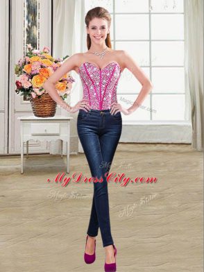 Sleeveless Floor Length Beading and Ruffles Lace Up Quinceanera Dress with Multi-color