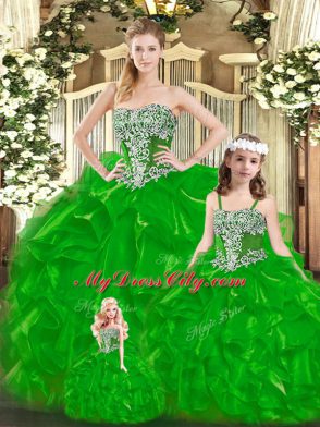 Sleeveless Lace Up Floor Length Beading and Ruffles 15 Quinceanera Dress