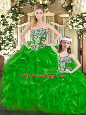 Sleeveless Lace Up Floor Length Beading and Ruffles 15 Quinceanera Dress