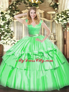 Beautiful Sleeveless Floor Length Beading and Ruffled Layers Zipper Quinceanera Dresses with