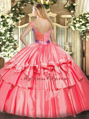 Beautiful Sleeveless Floor Length Beading and Ruffled Layers Zipper Quinceanera Dresses with
