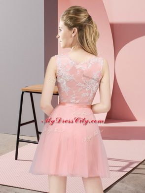 Gorgeous Tulle Scoop Sleeveless Side Zipper Lace Bridesmaid Gown in Purple
