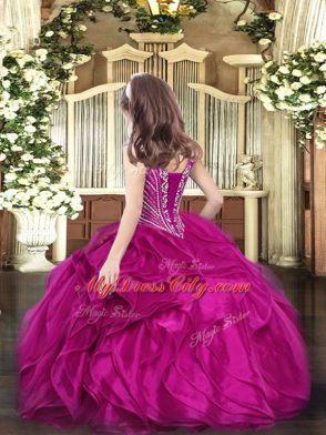 Floor Length Purple Little Girls Pageant Gowns V-neck Sleeveless Lace Up