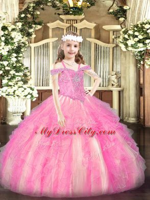 Adorable Sleeveless Beading and Ruffles Lace Up Glitz Pageant Dress