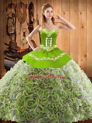 Multi-color Vestidos de Quinceanera Military Ball and Sweet 16 and Quinceanera with Embroidery Sweetheart Sleeveless Sweep Train Lace Up