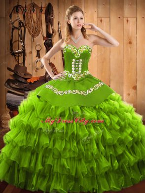 Wonderful Floor Length Lace Up Quinceanera Dresses for Military Ball and Sweet 16 and Quinceanera with Embroidery and Ruffled Layers