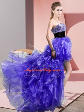 Lovely High Low Lace Up Prom Dresses Purple for Prom and Party with Beading and Ruffles