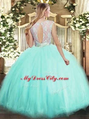 Yellow Green Sleeveless Floor Length Lace Backless 15 Quinceanera Dress
