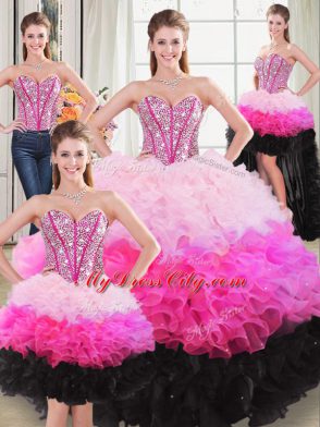 Dynamic Multi-color Quinceanera Dress Sweet 16 and Quinceanera with Beading and Ruffles Sweetheart Sleeveless Lace Up
