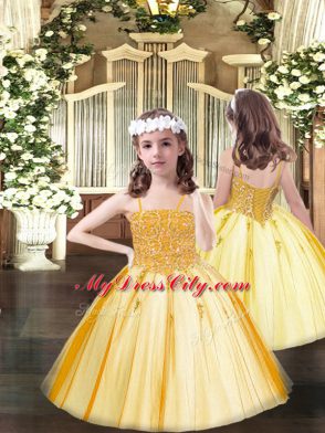 Stunning Beading 15 Quinceanera Dress Gold Lace Up Sleeveless Floor Length
